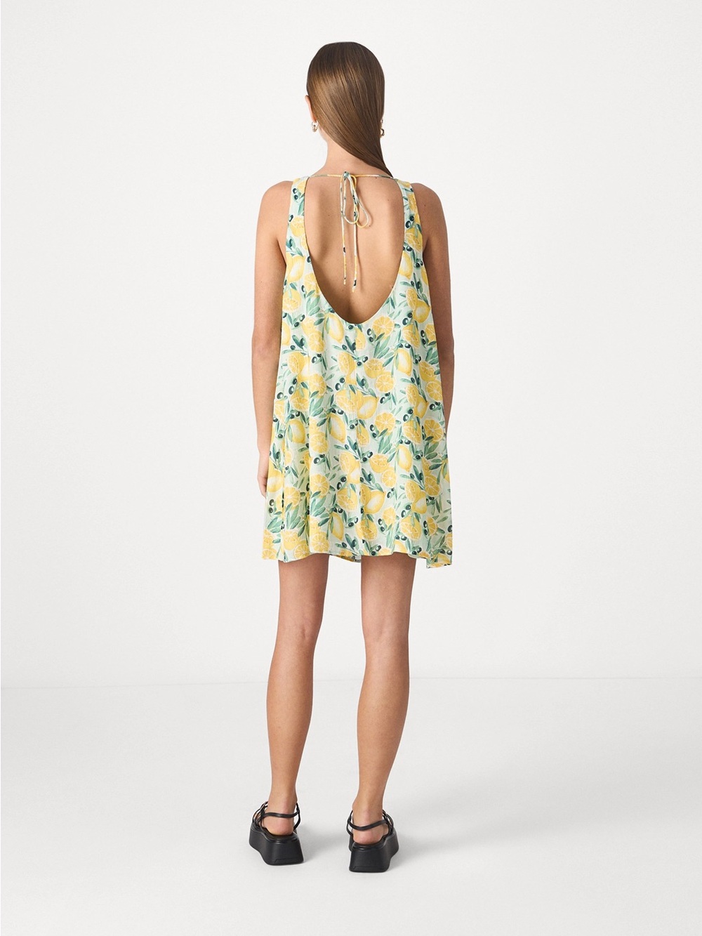 Abercrombie & Fitch TRAPEZE TEXTURE SHORT DRESS Large Day lemon backless summer - Picture 3 of 13